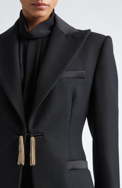 Shop Max Mara Boemia Tassel Detail Stretch Wool Blazer In Black