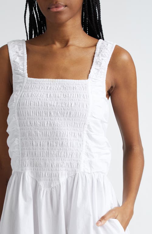 Shop Ganni Smock Bodice Organic Cotton Poplin Midi Dress In Bright White