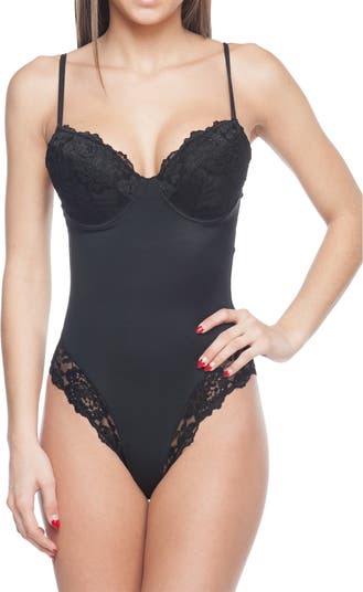 Smooth and Silky Built-in Wire Bra Lace Trim Bodysuit Shaper