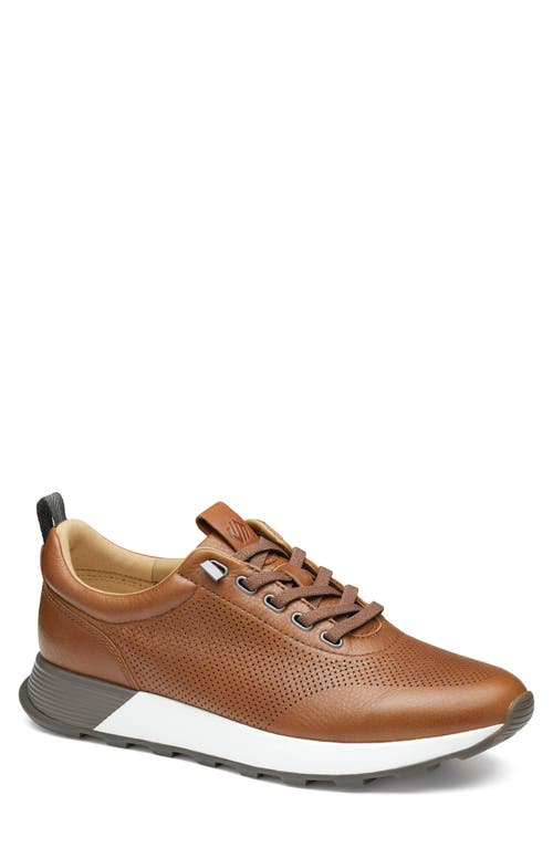 Shop Johnston & Murphy Kinnon Perforated Leather Jogger Sneaker In Dark Tan Full Grain