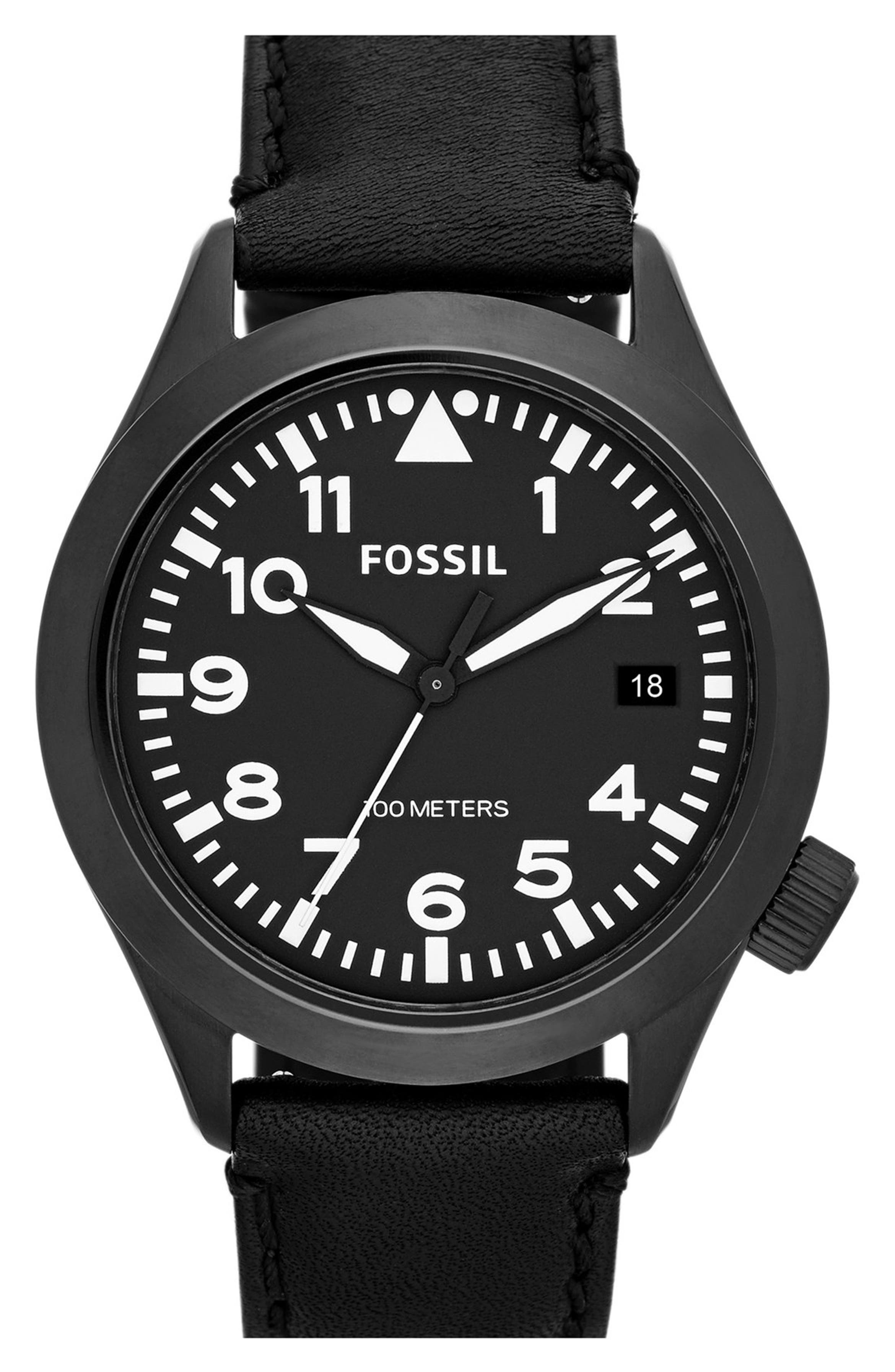 Fossil 'Aeroflite' Leather Strap Watch, 44mm | Nordstrom