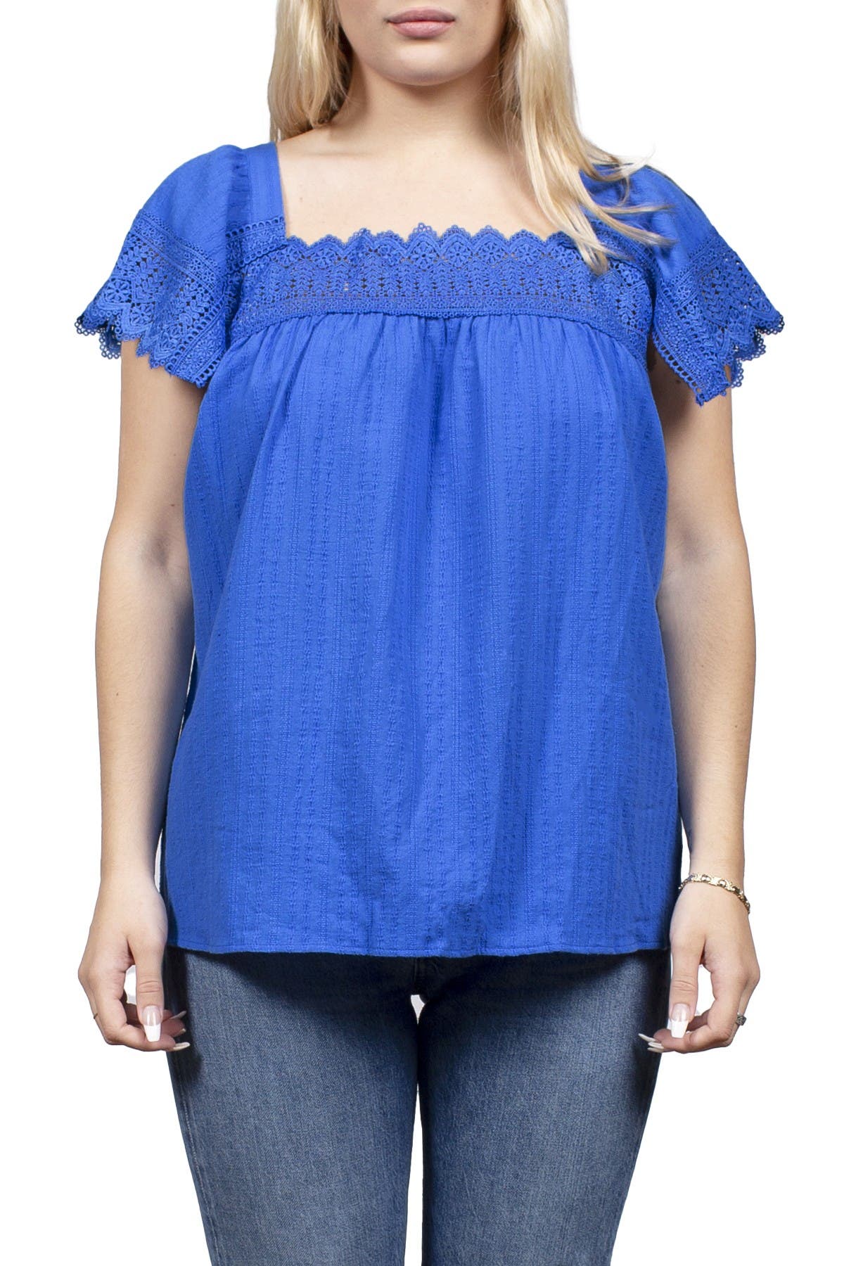 Mauby Woven Top With Trim Sleeve In Bright Blue6