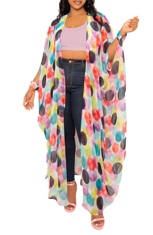 Buxom Couture Polka Dot Print Chiffon Robe With Wrist Bands In Violet Multi