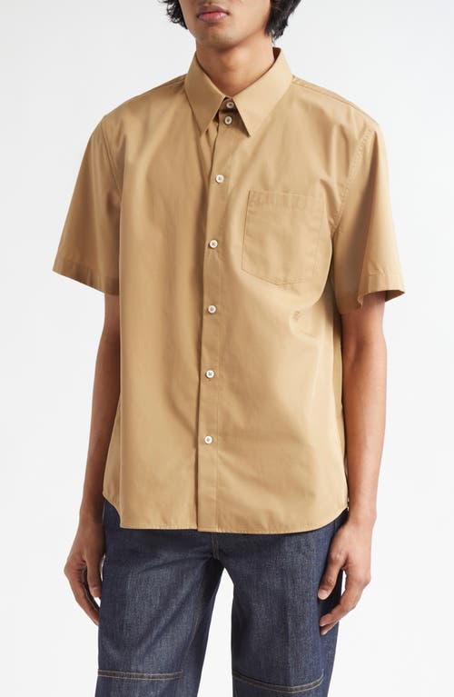 Helmut Lang Classic Short Sleeve Cotton Button-Up Shirt in Trench at Nordstrom, Size Medium