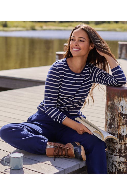 Shop Lands' End Relaxed Supima Cotton Long Sleeve Crew Neck T-shirt In Deep Sea Navy Breton Stripe