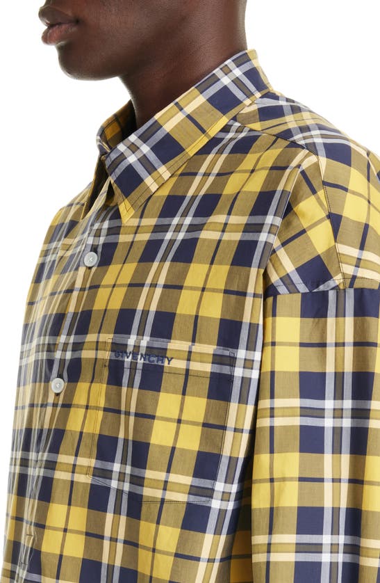 Shop Givenchy Plaid Cotton High-low Button-up Shirt In Dark Yellow