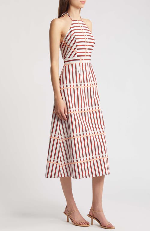 Shop Du Paradis St. Tropez Stripe Halter Neck Midi Dress In Coral Reef Stripe