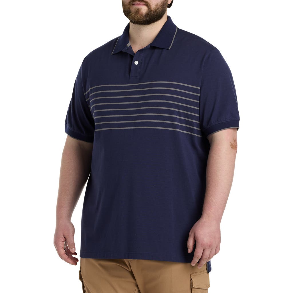 Harbor Bay By Dxl Harbor Bay Chest-striped Polo Shirt In Blue Grey