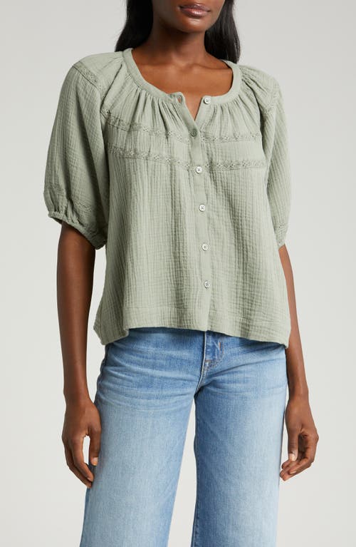 Wren Puff Sleeve Button-Up Top in Shadow