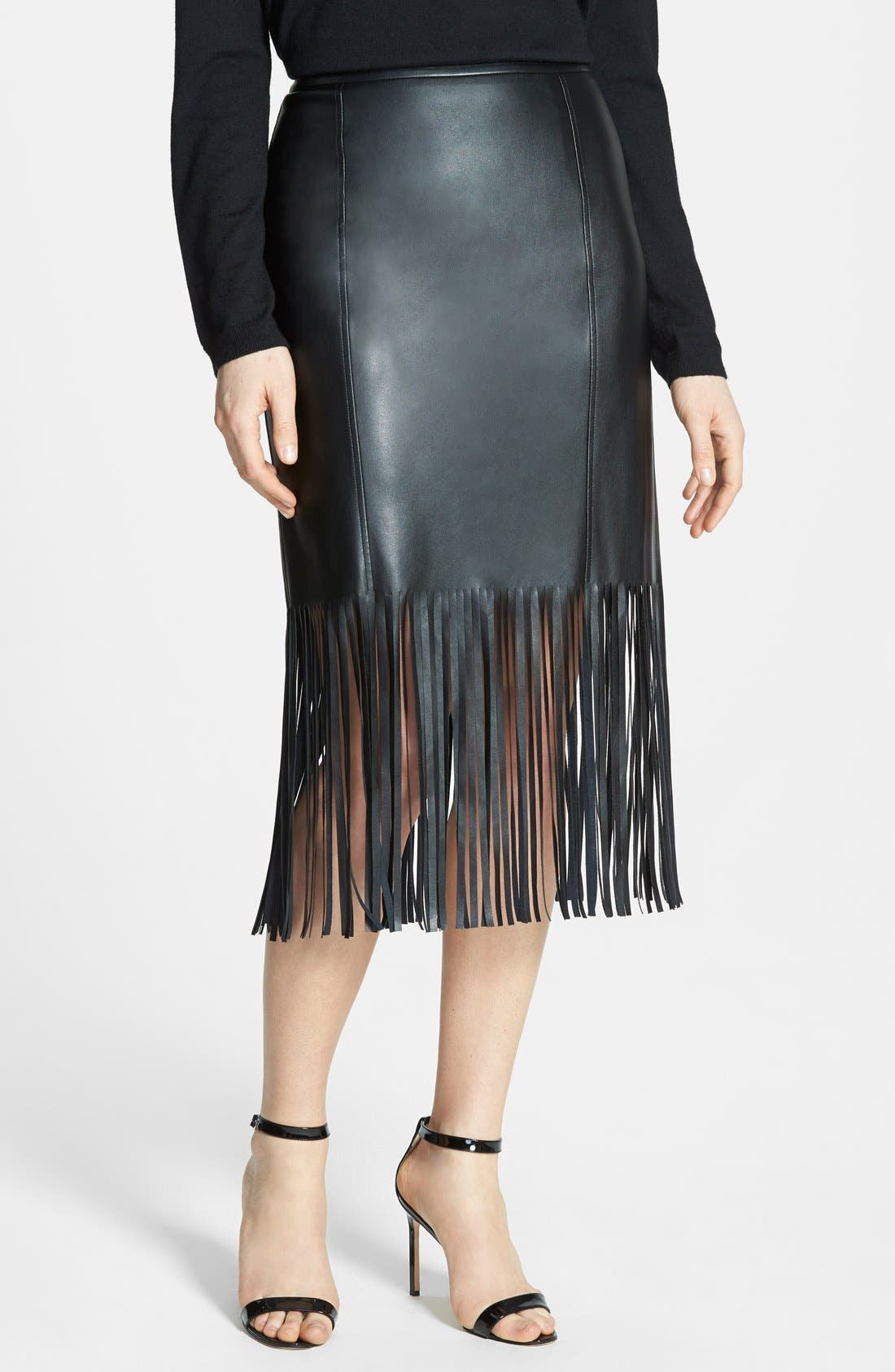 Pink Tartan Faux Leather Fringe Skirt Nordstrom