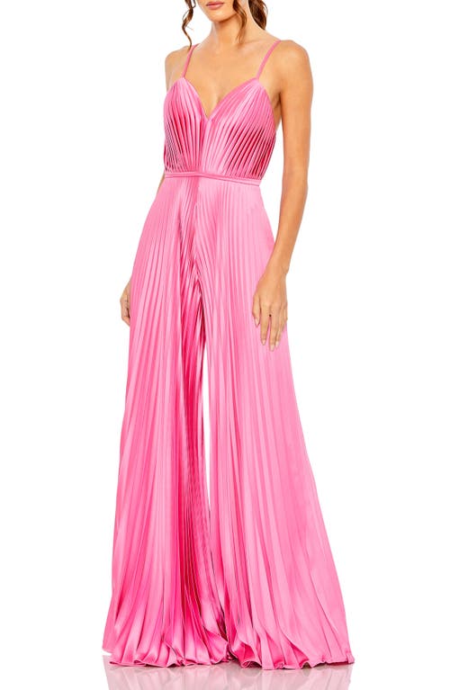Pleated Satin Wide Leg Jumpsuit in Pink