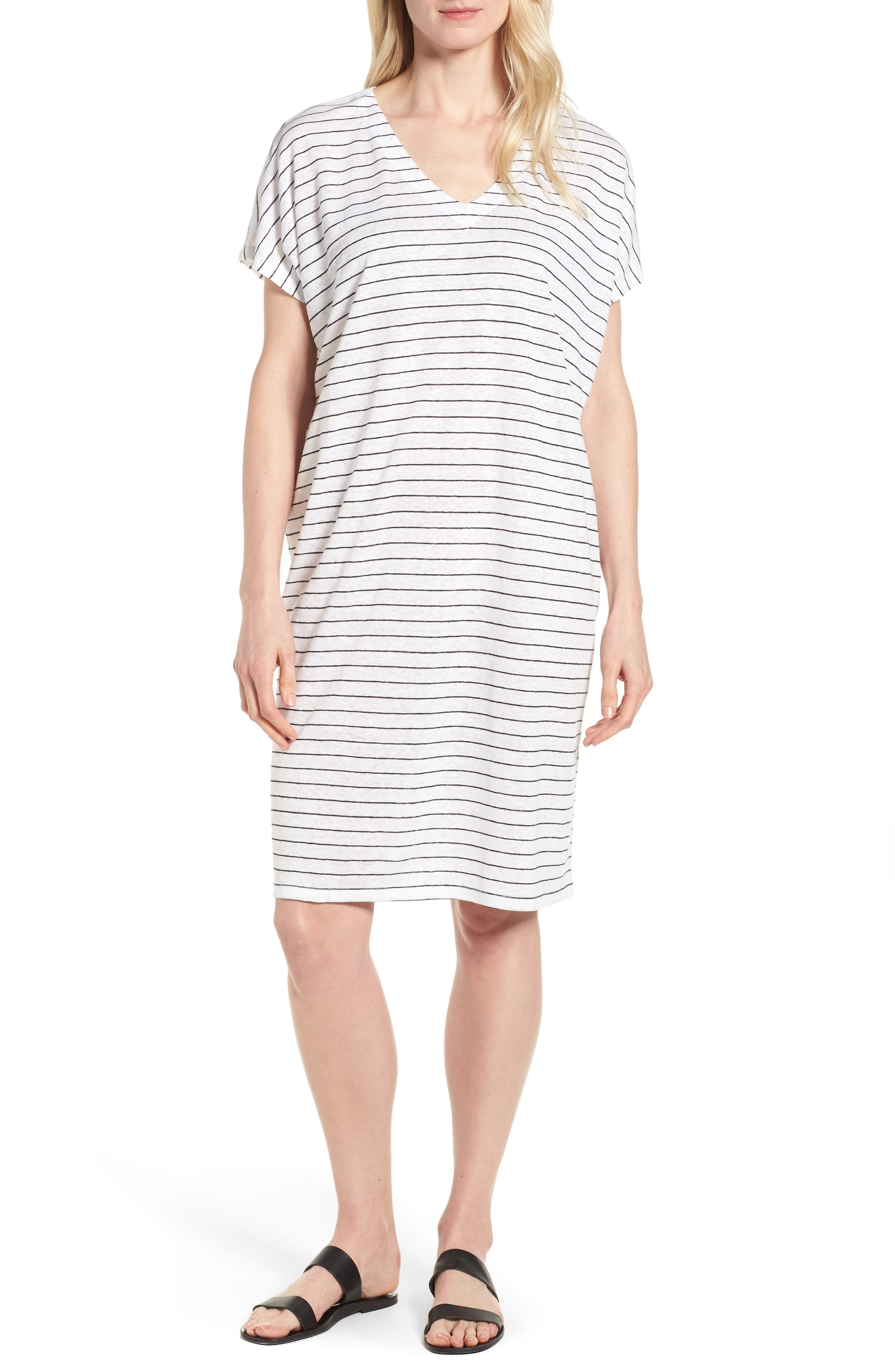 eileen fisher organic linen striped dress