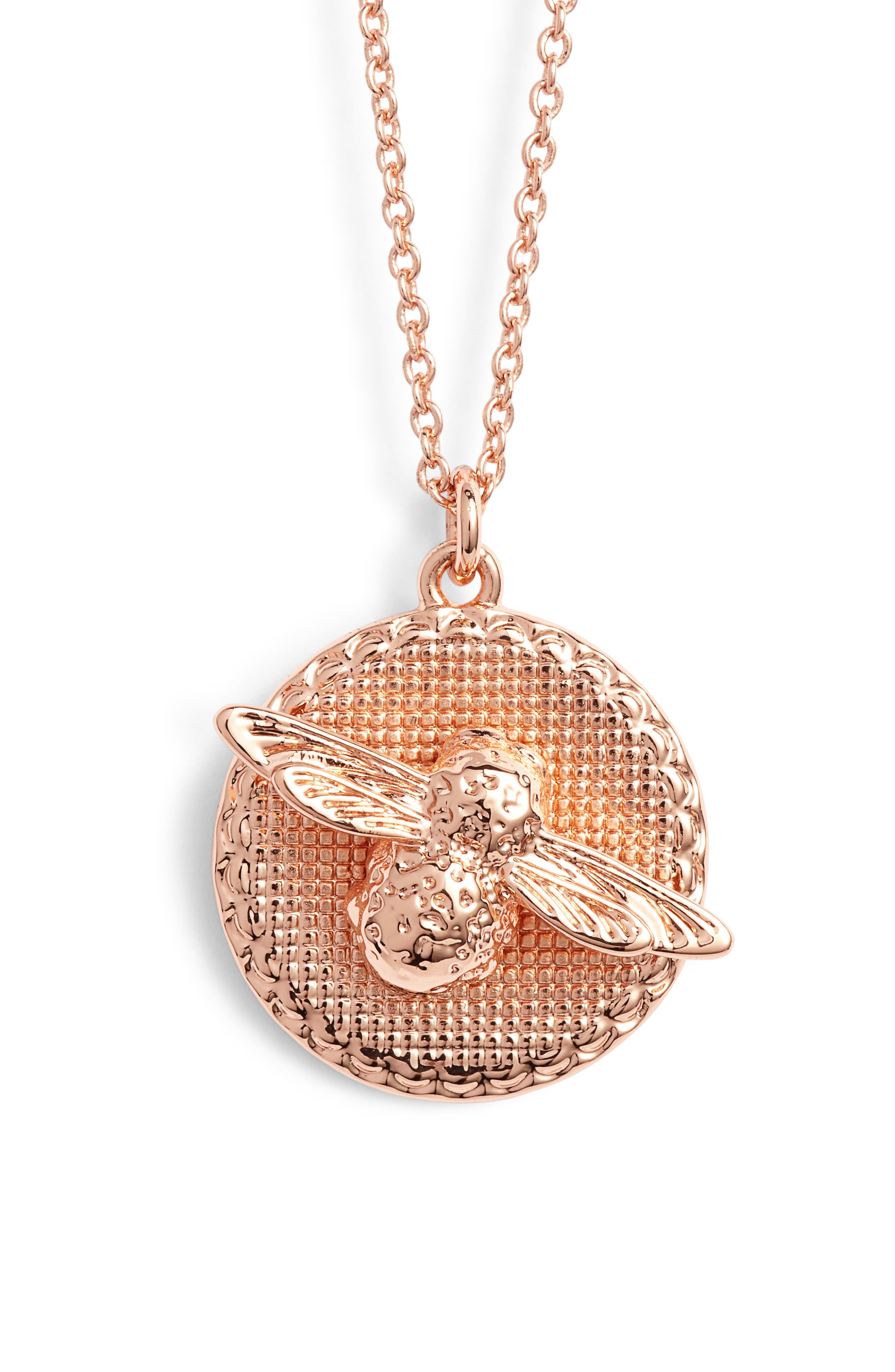Olivia Burton Bee Pendant Necklace In Rose Gold