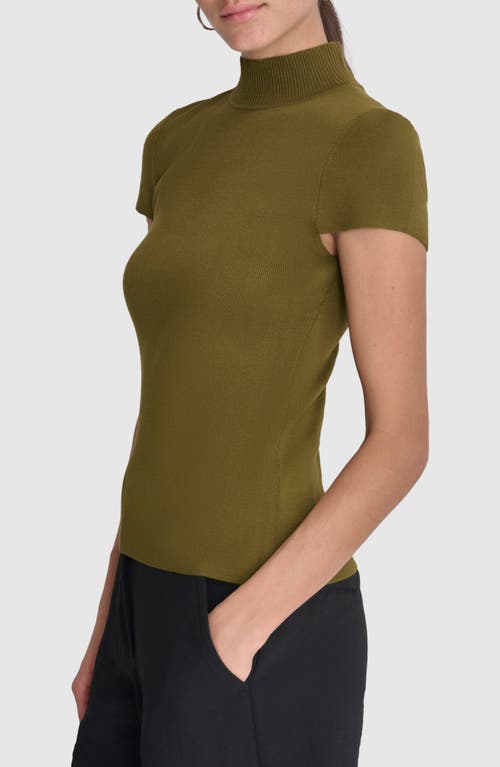 Shop Dkny Short Sleeve Mock Neck Knit Top In Dark Olive