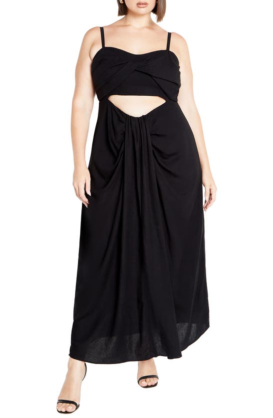 Shop City Chic April Cutout Draped Maxi Dress In Black