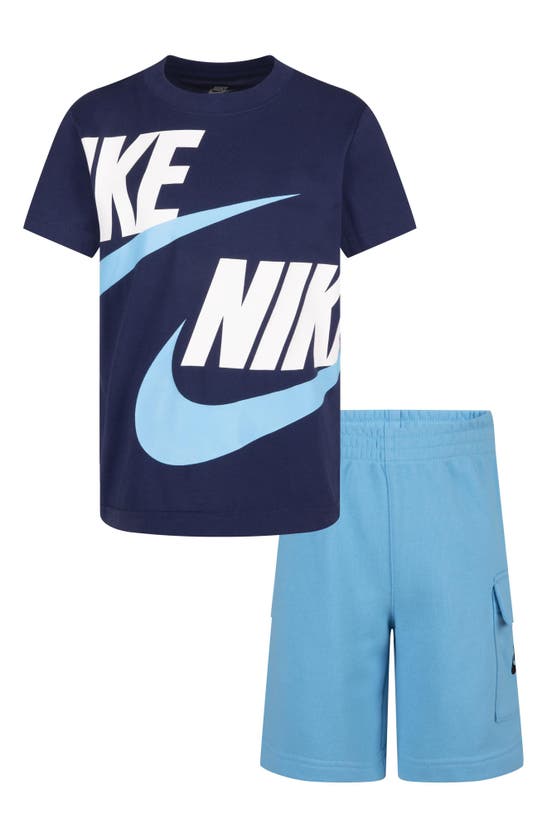Nike Babies' Logo Tee & Cargo Shorts 2-piece Set In Baltic Blue