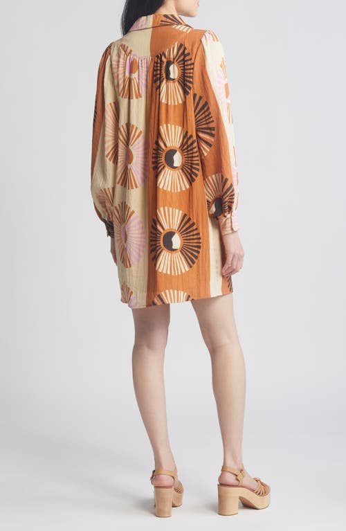 Shop Ciebon Elaine Long Sleeve Shift Dress In Brown Multi