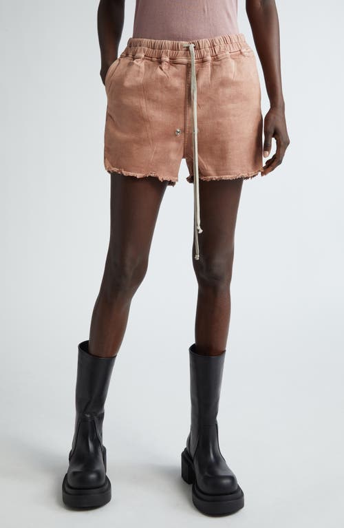 Gabe Boxer Raw Hem Denim Drawstring Shorts in Dark Pink