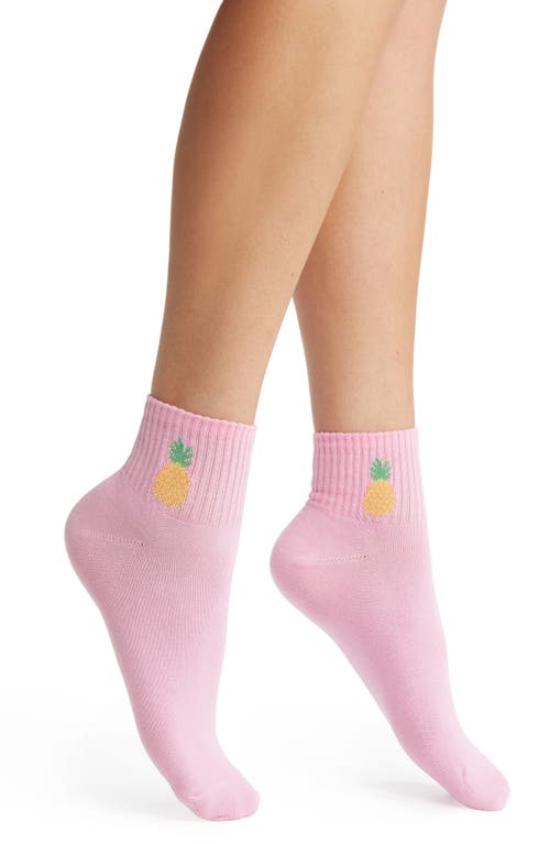 BP. Pique Icon Quarter Crew Socks in Pink Frosting Pineapple