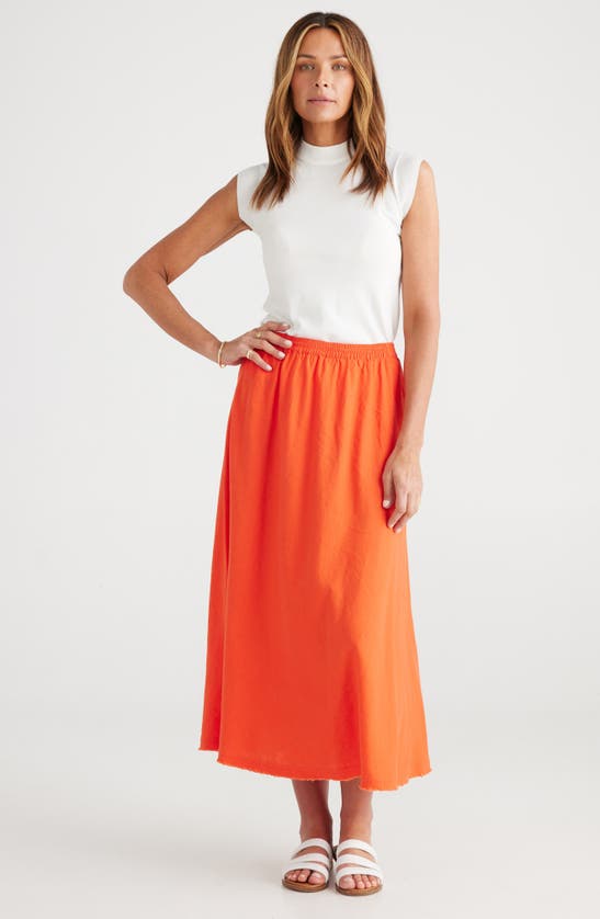Shop Brave + True Oakley Linen Blend Skirt In Mandarin