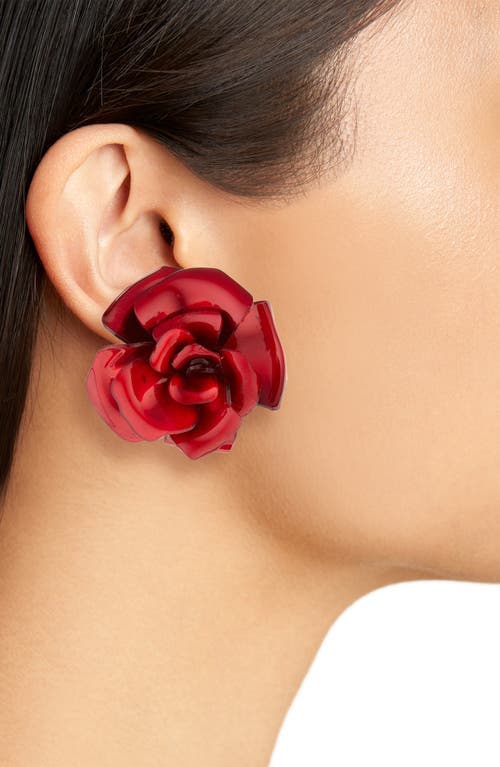 Shop Oscar De La Renta Gardenia Clip-on Earrings In Red