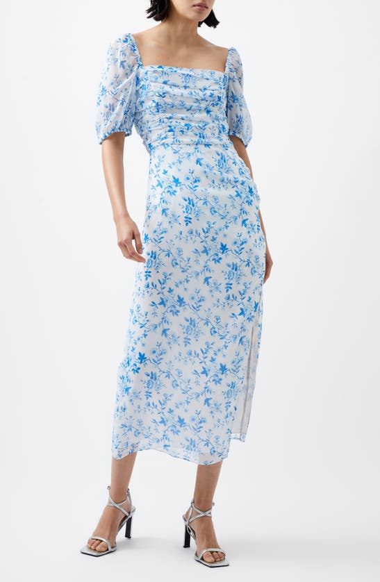 French Connection Catrina Floral Ruched Midi Dress In Summer White