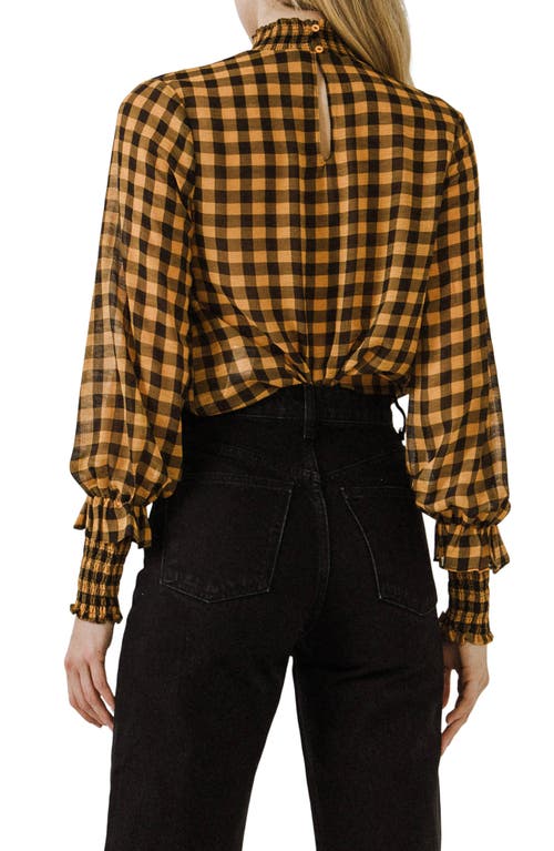 Shop English Factory Checkered Mock Neck Long Sleeve Blouse In Yellow/black