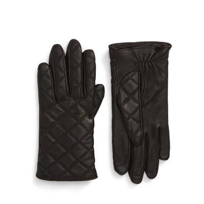 Nordstrom Quilted Leather Tech Gloves, Black