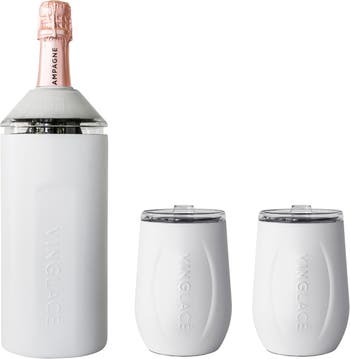 Wine Chiller Gift Set - Vacuum-Insulated Wine Bottle 750ml &  Two Wine Tumbler With Lids 16 oz, Made of Shatterproof 18/8 Stainless Steel  & BPA-FREE Lids, Perfect Wineglasses for Travel, Picnic
