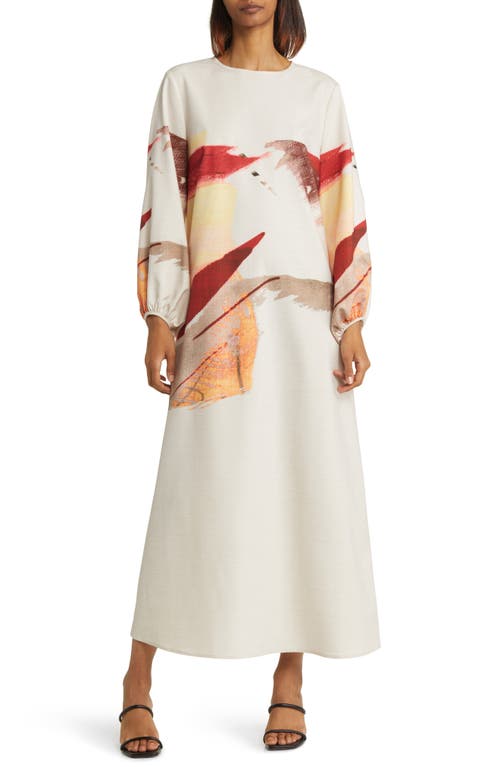 Misook Painted Sunset Long Sleeve Maxi Dress in Sand Multi at Nordstrom, Size X-Large