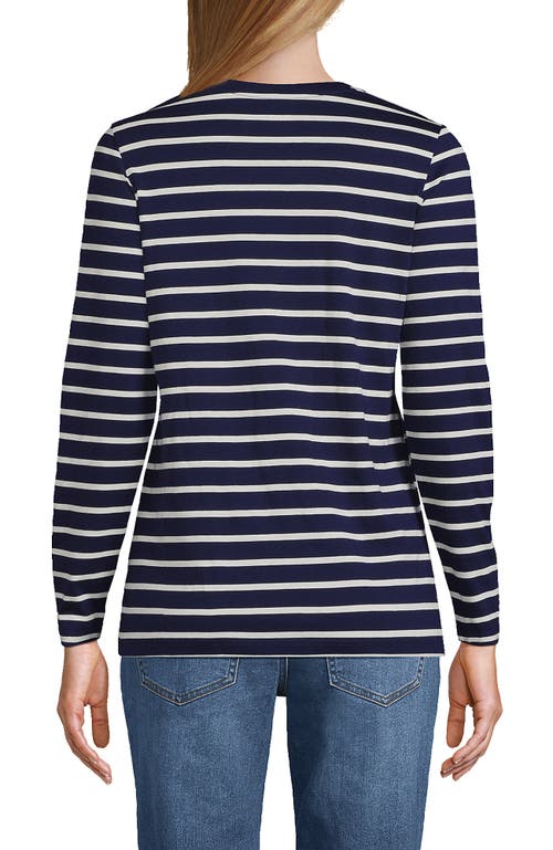 Shop Lands' End Relaxed Supima Cotton Long Sleeve Crew Neck T-shirt In Deep Sea Navy Breton Stripe