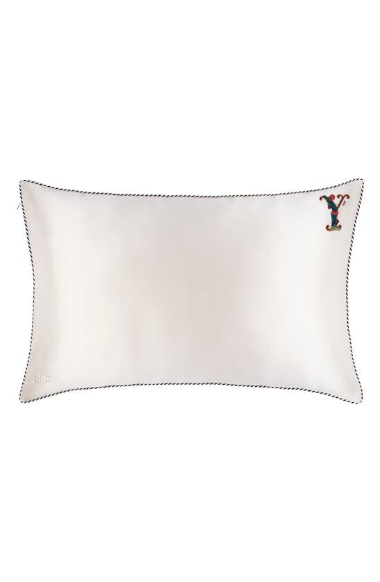 Slip Embroidered Pure Silk Queen Pillowcase In White