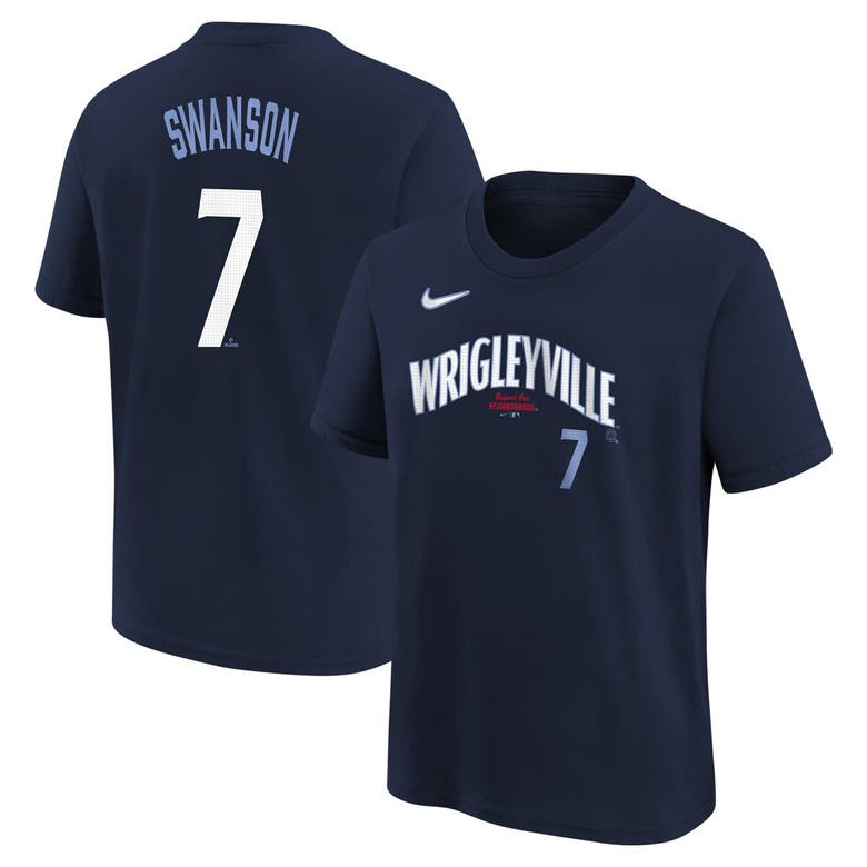 Nike Kids' Youth  Dansby Swanson Navy Chicago Cubs Fuse City Connect Name & Number T-shirt