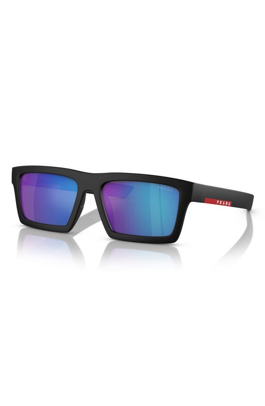 Prada 55mm Rectangular Sunglasses In Black/ Green Blue