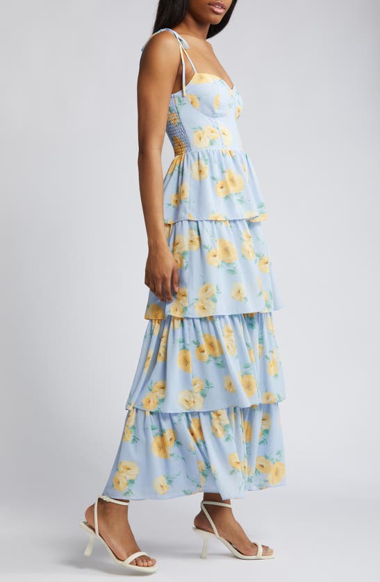 Shop Wayf The Lexi Floral Tiered Maxi Dress In Cornflower Floral