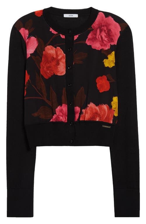 Shop Erdem Floral Wool & Silk Crêpe De Chine Cardigan In Black/violette Bloom Black