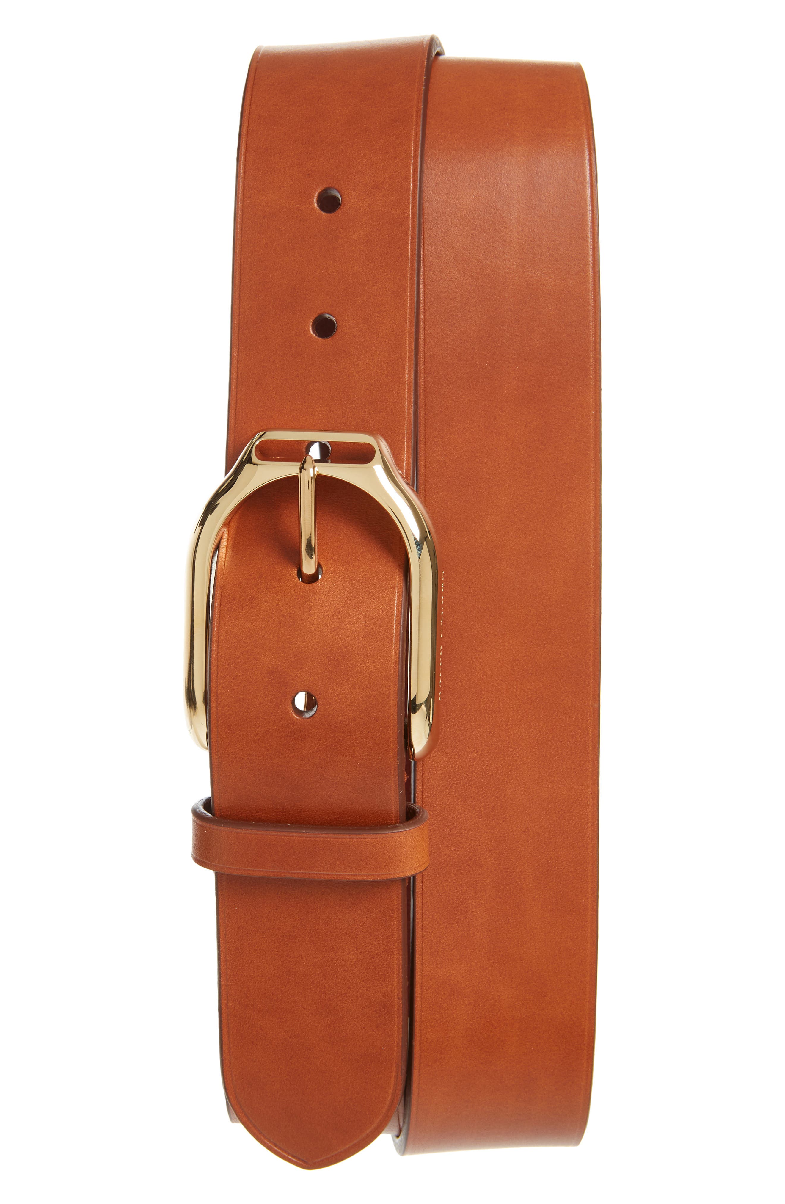 Ralph Lauren Purple Label Stirrup Buckle Leather Belt in Tan