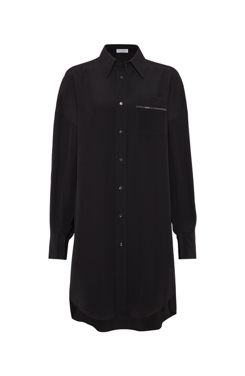 Shop Brunello Cucinelli Crãªpe De Chine Long Shirt In Black