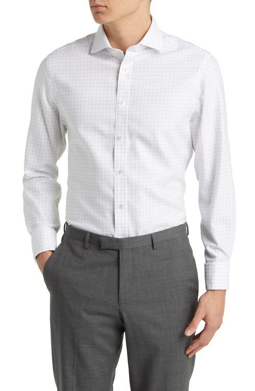 Slim Fit Non-Iron Grid Dress Shirt in White/Silver Grey