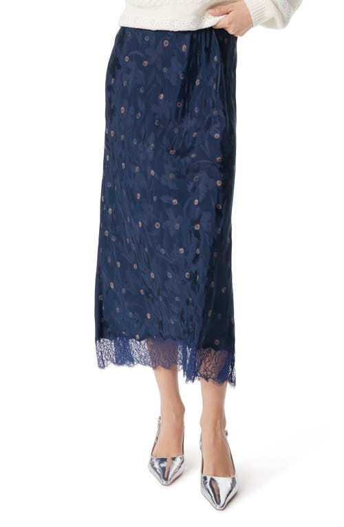 Shop Sam Edelman Gracie Lace Trim Satin Midi Skirt In Navy Scribble Dot