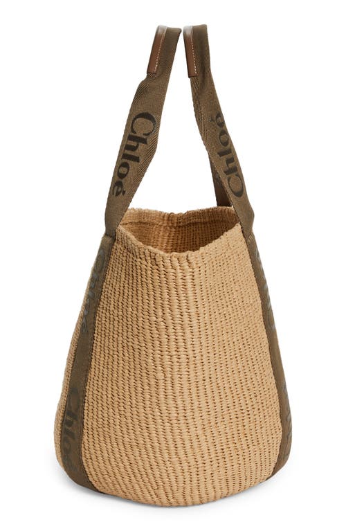 Shop Chloé Large Woody Straw Basket Tote In Dark Nut/beige