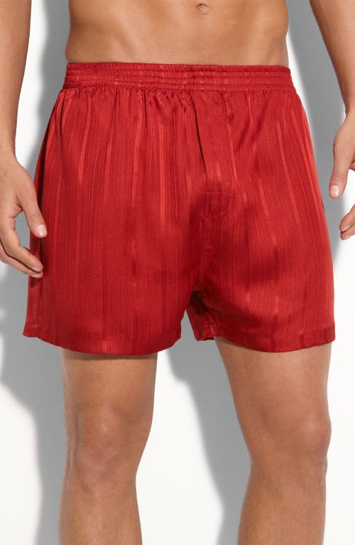 Herringbone Stripe Silk Boxer Shorts in Mahogany