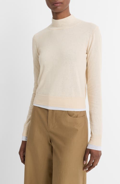 Shop Vince Double Layer Turtleneck Sweater In White Sand/optic White