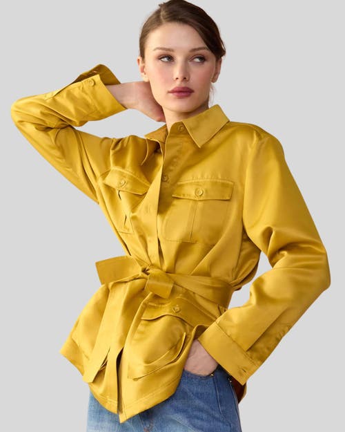 Shop Cynthia Rowley Satin Safari Jacket In Yellow