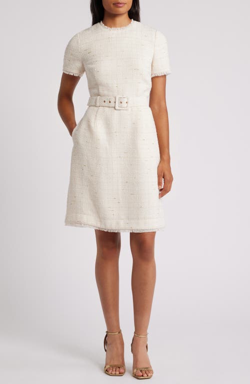 Shop Tahari Asl Belted Tweed Dress In Vanilla