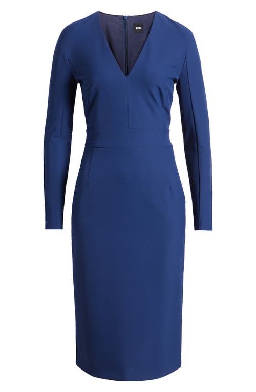 Hugo Boss Boss Dakeria Long Sleeve Sheath Dress In Deep Cove