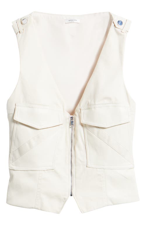 Shop Mistress Rocks Faux Leather Paneled Cotton Zip Vest In Cream