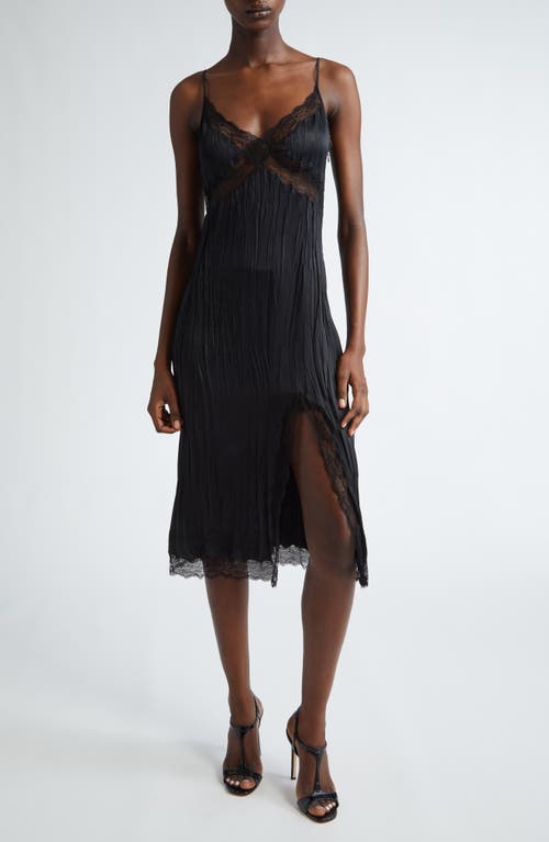Michael Kors Collection Crushed Satin Charmeuse & Lace Slipdress In Black