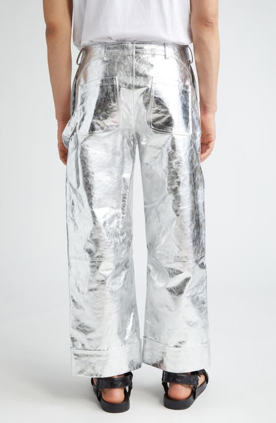 Shop Simone Rocha Workwear Chaps Metallic Lambskin Leather Trousers In Silver
