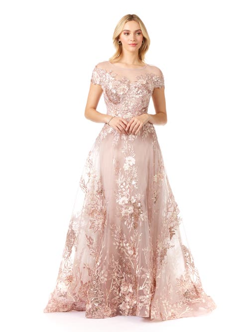 Shop Lara New York Beautiful Lace Applique A-line Ball Gown In Dustyrose